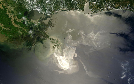 The Deepwater Horizon oil slick as seen by the NASA Terra satellite, 24 May 2010