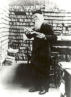 James Murray, principal editor of the OED from 1878 to 1915, poses in his scriptorium