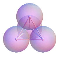Diagram of four translucent spheres in tetrahedral configuration