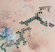 hexagonal arrangement of center-pivot irrigators in Libya