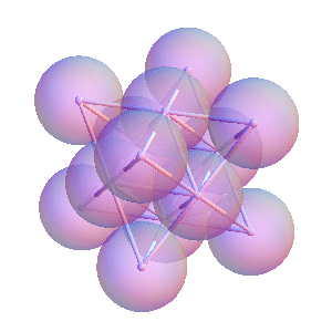 sphere cluster: 14 spheres in a stellated octahedral configuration