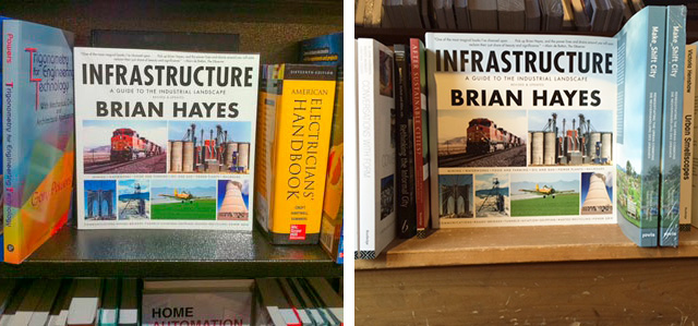 Infrastructure on the shelves at two Cambridge MA bookstores