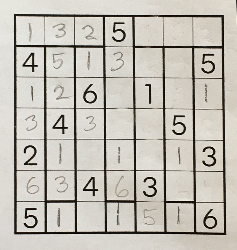 Capsules puzzle with numbers entered in some of the cells.