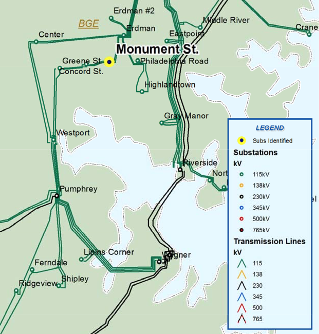 Baltimore 115 kV ring from PJM map